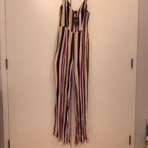Forever 21 NWT Magenta and Black Stripe Junpsuit